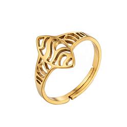 073 Golden Geometric Stainless Steel Hollow Love Heart Ring for Couples - Fashionable and Retro Open Design