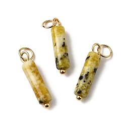 Желтая Бирюза(яшма) Подвески из натуральной желтой бирюзы (яшмы), подвески-колонны с 304 кольцами из нержавеющей стали, золотые, 18.5~19x4~4.5 мм, отверстие : 3.5 мм