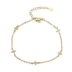 Real 18K Gold Plated Brass Micro Pave Clear Cubic Zirconia Star Link Chain Bracelets, Long-Lasting Plated, Rack Plating, Lead Free & Cadmium Free, Real 18K Gold Plated, 6.81 inch(17.3cm)