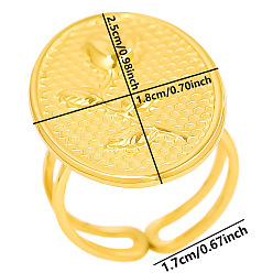 Золотой Стильная регулируемая плоская круглая форма с цветком розы 304 кольцо-манжета из нержавеющей стали, золотые, внутренний диаметр: 17 мм