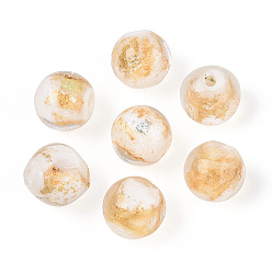 Белый Навахо Бусины ручной работы золотой фольги стекла, круглые, навахо белый, 10x9~10 мм, отверстие : 1.6~2 мм