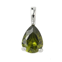 Темно-оливково-зеленый Латунные подвески с камнями по знаку зодиака., подвески в форме капли из одиночного кубического циркония, август, без кадмия и без свинца, платина, темно-оливковый зеленый, 14x6x5 мм, отверстие : 2.5x4 мм