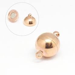 Rose Gold 304 Stainless Steel Magnetic Clasps with Loops, Round, Rose Gold, 21x14mm, Hole: 2mm