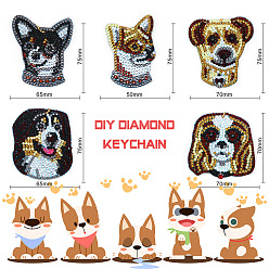 Dog DIY Keychain Diamond Painting Kits, including Acrylic Pendant, Diamond, Diamond Drill Tool, Ball Chain, Swivel Clasp, Dog Pattern, Pendant: 70~75x65~75mm, 5pcs