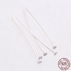 Silver 925 Sterling Silver Flat Head Pins, Silver, 45x1.5x0.7mm, Head: 1.5mm