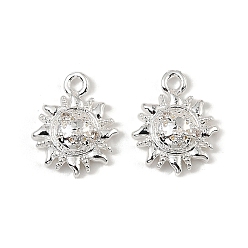 Посеребрённый Латунные микро проложить кубического циркония прелести, солнце, 925 серебро покрытием, 12x10x3.5 мм, отверстие : 1.2 мм