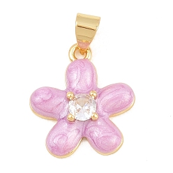 Фиолетовый Латунные микропаве прозрачные подвески с фианитом, с эмалью, , долговечный, стойки покрытие, без свинца и без кадмия, реальный 18 k позолоченный, фиолетовые, 17x15.5x4 мм, отверстие : 4x3.5 мм