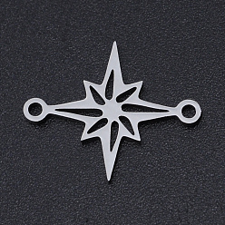 Stainless Steel Color 201 Stainless Steel Links connectors, Laser Cut, Hollow, Star, Stainless Steel Color, 15x18.5x1mm, Hole: 1.4mm
