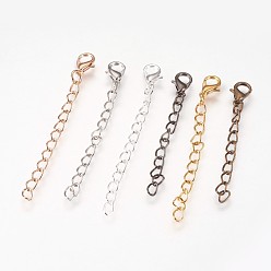 Mixed Color Iron Chain Extender, with Alloy Lobster Claw Clasps, Rack Plating, Mixed Color, 60~68x3.5mm, Clasp: 12x7x3mm