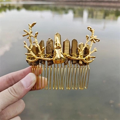 Gold Natural Quartz Hair Combs, Gold, 65x80x22mm