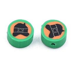 Hat Бусины из полимерной глины ручной работы на тему хэллоуина, плоско-круглые, рисунок шляпы, 9x4.5 мм, отверстие : 1.5 мм