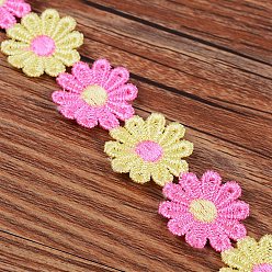 Hot Pink Polyester Lace Trim, Embroidered Trim Ribbons, for Sewing or Craft Decoration, Flower, Hot Pink, 1 inch(25mm), 15 yards/strand