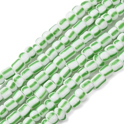 Весенне-зеленый Бусы лэмпворк ручной работы, 2 тон, колонка, весенний зеленый, 3~4.5x2~4 мм, отверстие : 0.8 мм, около 99~103 шт / нитка, 15.35 дюйм (39 см)