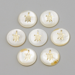 Кремово-белый Подвески из пресноводных оболочек, плоский круглый и черепаховый, золотые, 16x3.5~4 мм, отверстие : 1.2 мм