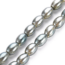 Светло-зеленый Коричневый Гальванизируйте прозрачное стекло бисер нитей, овальные, оливковый, 6.5x4.5 мм, отверстие : 1 мм, около 60~65 шт / нитка, 15.16~15.94 дюйм (38.5 см ~ 40.5 см)