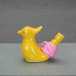 Gold Bird Porcelain Whistles, with Polyester Cord, Whistles Toys for Kids Birthday Gift, Gold, 70x36x55mm