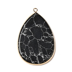 Синтетическая Бирюза Синтетический бирюзовые большие кулоны, Подвески-капли в позолоченной латунной оправе, 54.5~55x35.5x3 мм, отверстие : 2 мм