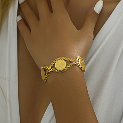 Настоящее золото 18K Модные латунные двухслойные женские браслеты-монеты, реальный 18 k позолоченный, 5-1/2 дюйм (14 см)