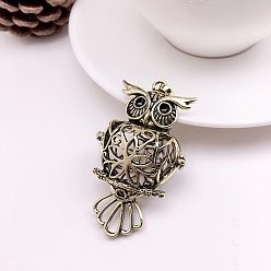 Antique Bronze Brass Bead Cage Pendants, Hollow Owl Charms, for Chime Ball Pendant Necklaces Making, Antique Bronze, 18mm