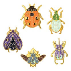Mixed Color 5Pcs 5 Style Alloy Enamel Brooches, Enamel Pin, with Butterfly Clutches, Insect & Ladybird/Ladybug, Golden, Mixed Color, 21~28x18~27x9.5mm, Pin: 1mm, 1pc/style