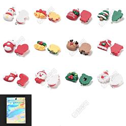 Mixed Shapes 48Pcs 12 Styles Christmas Theme Opaque Resin Pendants, with Iron Findings, Mixed Shapes, 19~28x14.5~24x6~10mm, Hole: 2mm