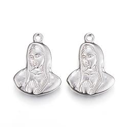 Stainless Steel Color 304 Stainless Steel Pendants, Holy Virgin Mary, Stainless Steel Color, 21x15.5x2.5mm, Hole: 1.2mm