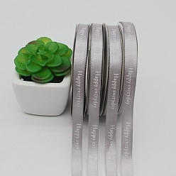 Dark Gray Printed Polyester Ribbons, Garment Accessory, Word Handmade, Dark Gray, 3/8 inch(10mm), about 25 yards/roll