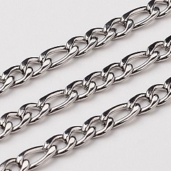 Stainless Steel Color 304 Stainless Steel Figaro Chains, Unwelded, Stainless Steel Color, 5.5~8x4x1mm