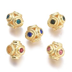 Mixed Color Brass Micro Pave Cubic Zirconia Beads, Rondelle, Real 18K Gold Plated, Mixed Color, 8x7.4mm, Hole: 2.5mm