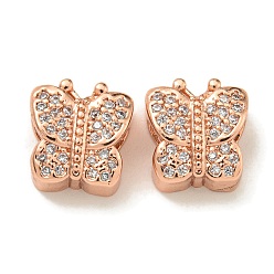 Розовое Золото Покрытие стойки латунь микропаве прозрачные кубические циркониевые бусины, долговечный, без свинца и без кадмия, бабочка, розовое золото , 10x9.5x5 мм, отверстие : 3 мм