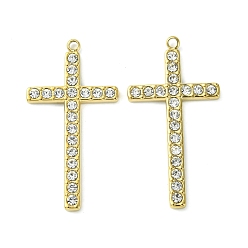 Crystal Real 14K Gold Plated 304 Stainless Steel Pendants, with Rhinestone, Cross Charms, Crystal, 36.5x19x2.5mm, Hole: 1.6mm
