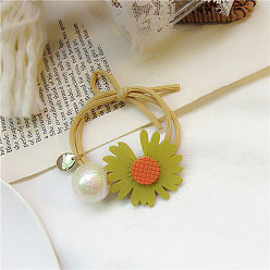 Yellow hair tie Cute Daisy Hair Tie with Floral Elastic Band - Forest Style, Leather Cover.