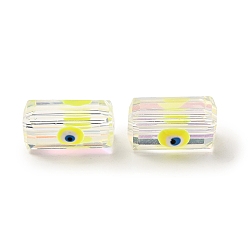 Yellow Transparent Glass Beads, with Enamel, Rectangle with Evil Eye Pattern, Yellow, 12.5x8x7mm, Hole: 1.5mm