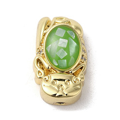 Бледно-Зеленый Латунные микро проложить кубического циркония бусы, с эмалью и ракушкой, долговечный, без свинца и без кадмия, реальный 18 k позолоченный, кошка, бледно-зеленый, 16.5x10x5 мм, отверстие : 1.5 мм
