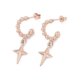 Розовое Золото 304 кольцо из нержавеющей стали с серьгами-гвоздиками в виде звезд, полукруглые серьги для женщин, ионное покрытие (ip), розовое золото , 33 мм, штифты : 0.7 мм