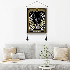 Leaf Tarot Polyester Skull Pattern Wall Hanging Tapestry, for Bedroom Living Room Decoration, Rectangle, Leaf, Picture: 500x350mm