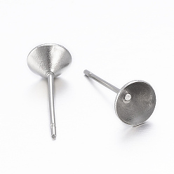 Stainless Steel Color 304 Stainless Steel Stud Earring Settings, Stainless Steel Color, Fit for 7.5mm Rhinestone, 8x4mm, Pin: 0.8mm