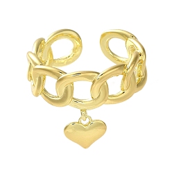 Real 18K Gold Plated Open Brass Rings, Real 18K Gold Plated, Heart Charms, Real 18K Gold Plated, Inner Diameter: US Size 7 1/4(17.5mm)