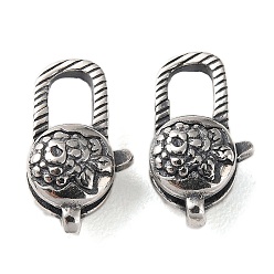 Antique Silver 925 Thailand Sterling Silver Lobster Claw Clasps, Flower, with 925 Stamp, Antique Silver, 15x8x5.5mm, Hole: 1.4mm