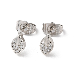 Платина Латунь горный хрусталь серьги, лошадиный глаз , платина, 8.5x5.5 мм