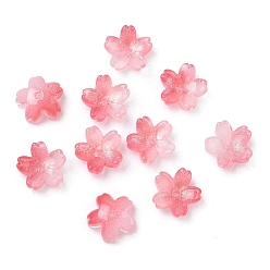 Лосось Окрашенные и нагретые стеклянные колпачки для бусин, 5-лепестков цветка, salmon, 10.5x11x4.7 мм, отверстие : 1 мм