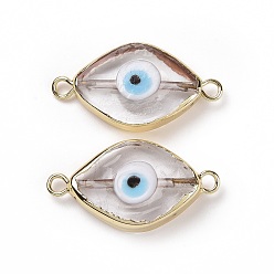 Clear Handmade Horse Eye Evil Eye Lampwork Links Connectors, with Golden Tone Brass Finding, Long-Lasting Plated, Cadmium Free & Lead Free, Clear, 14x28x5mm, Hole: 1.8mm