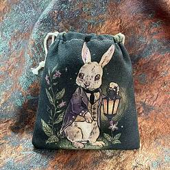 Rabbit Rectangle Canvas Cloth Tarot Cards Storage Pouches, Jewelry Drawstring Storage Bags, for Witchcraft Articles Storage, Rabbit, 18x13cm