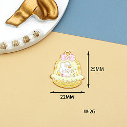 Bell Alloy Enamel Pendant, Easter Bunny, Golden, Pale Goldenrod, 25x22mm