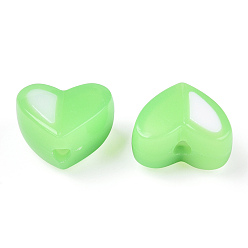 Pale Green Two Tone Opaque Acrylic Beads, Imitation Jelly, Heart, Pale Green, 14x16.5x9.5mm, Hole: 2.8mm, about 349pcs/500g