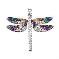 Colorful Alloy Big Pendants, with Enamel and Rhinestone, Dragonfly, Colorful, 56.5x64.5x4.5mm, Hole: 4.5x6mm
