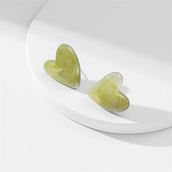 Silver Needle - Green Simple Heart-shaped Resin Acetic Acid Earrings with Texture Design