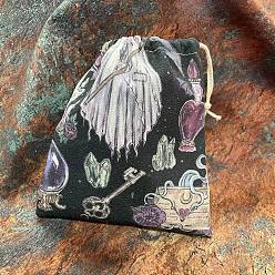 Key Rectangle Canvas Cloth Tarot Cards Storage Pouches, Jewelry Drawstring Storage Bags, for Witchcraft Articles Storage, Key, 18x13cm