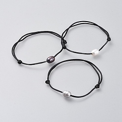 Noir Bracelets de fil de nylon, avec des perles de nacre naturelle, noir, 1-3/4 pouces ~ 3-1/2 pouces (4.5~9 cm)