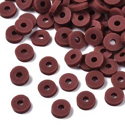 Dark Red Eco-Friendly Handmade Polymer Clay Beads, Disc/Flat Round, Heishi Beads, Dark Red, 4x1mm, Hole: 1mm, about 55000pcs/1000g